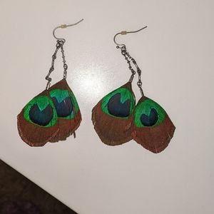 Peacock feather earrings